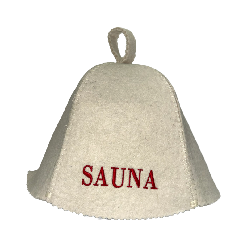 Cappello da sauna - Sauna, con scritta rossa Cappello da sauna - Sauna, con scritta rossa