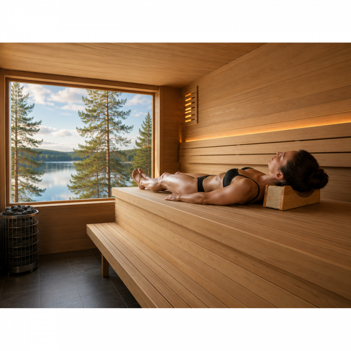 Poggiatesta per sauna in legno di ontano con rivestimento in tessuto