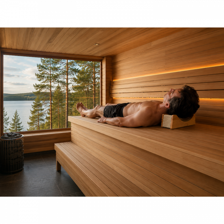 Poggiatesta per sauna in legno di ontano con rivestimento in tessuto