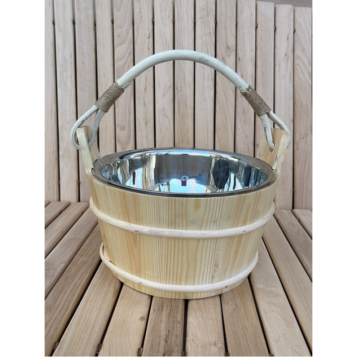 Secchio per sauna in pino con rivestimento in acciaio inossidabile, 5 L