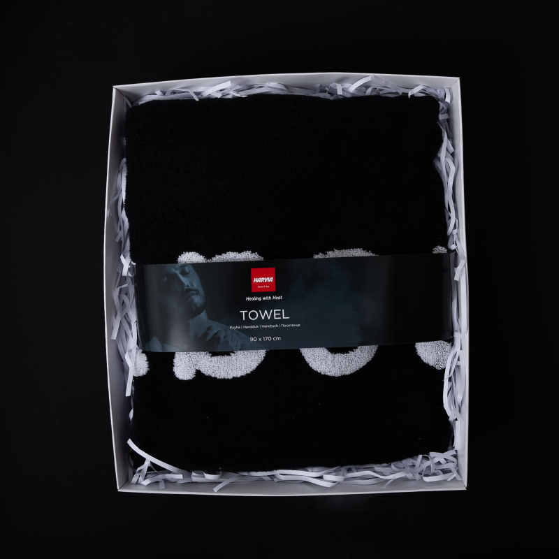 Asciugamano HARVIA #healingwithheat in confezione regalo, 90 x 170 cm, nero