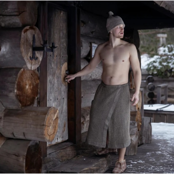 Set regalo in scatola regalo RENTO KENNO PER LUI. Cappello da sauna e grembiule, marrone