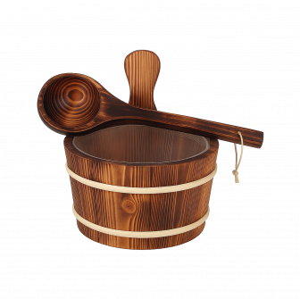 Secchio e mestolo in legno SAUFLEX da 4 l, pioppo bruciato