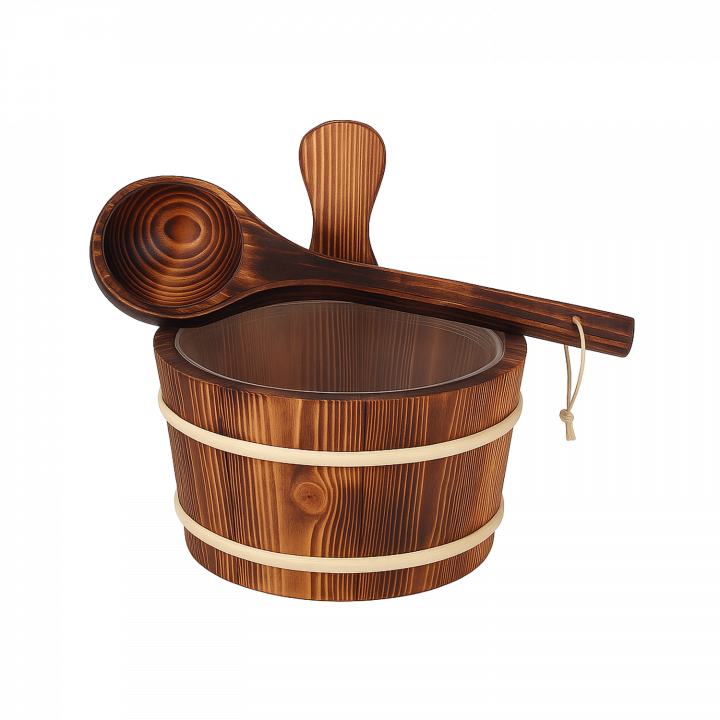 Secchio e mestolo in legno SAUFLEX da 4 l, pioppo bruciato
