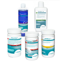 Kit di manutenzione per piscine con filtro a cartuccia, con cloro  Kit di manutenzione per piscine con filtro a cartuccia, con cloro