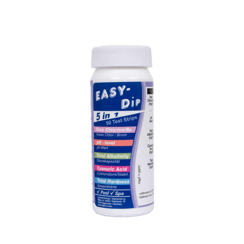 Strisce reattive per l'acqua Easy-Dip 5 in 1, test PH/CL/BR/Stabilizzatore/Alcalinità/Durezza