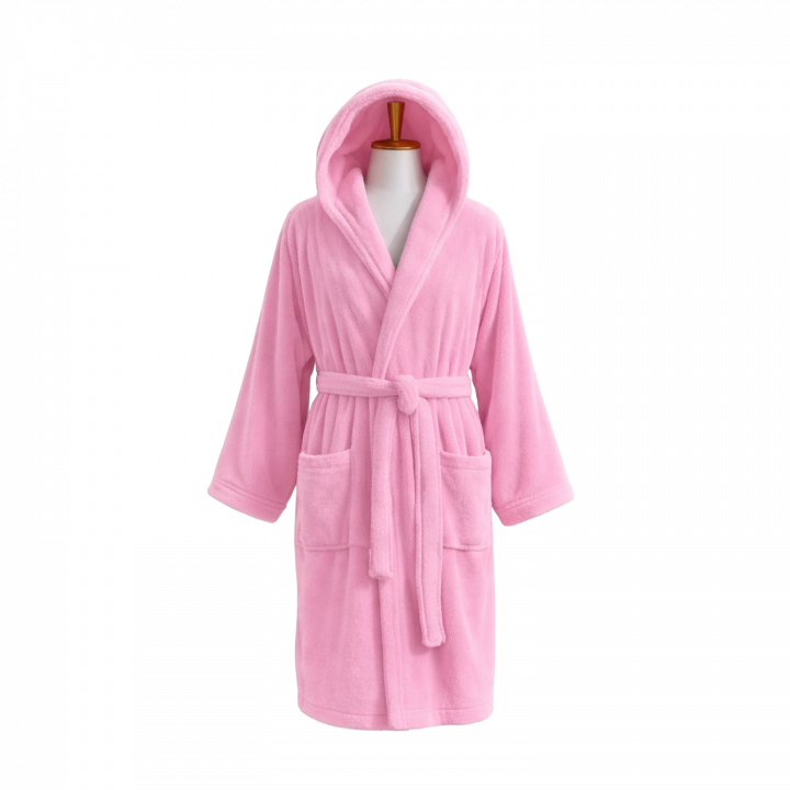 Accappatoio in velluto di cotone con cappuccio, rosa, taglia L