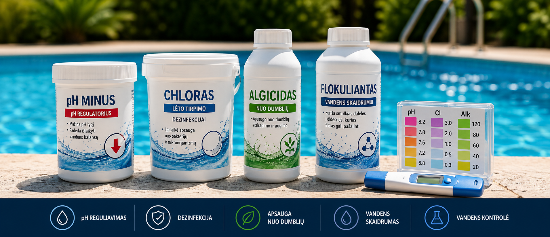 5 prodotti chimici essenziali per la piscina