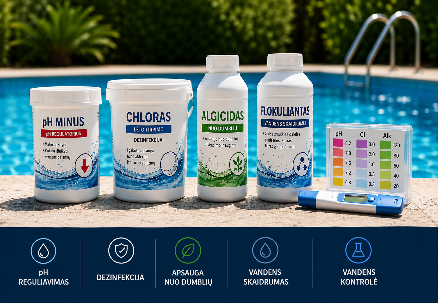 5 prodotti chimici essenziali per la piscina